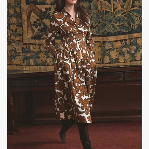 BEST Cara Cara Cameron Midi Dress - Mystic Flora Olive Tan Beige Floral - Picture 2 of 15